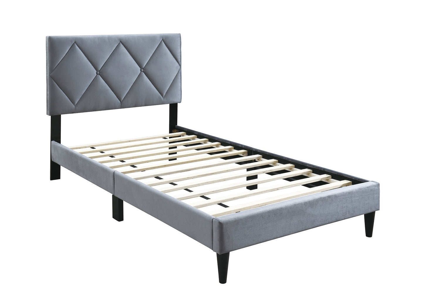 Luxurious Grey Velvet Full Size Bed with Adjustable Headboard for Youth Bedrooms