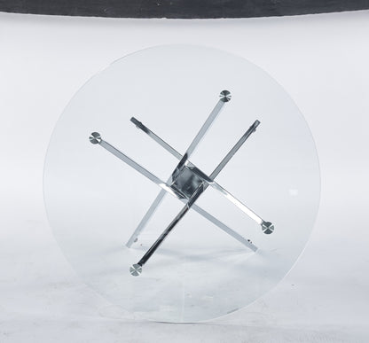 Dining Table With Tempered Glass And Cross Metal Legs Chrome