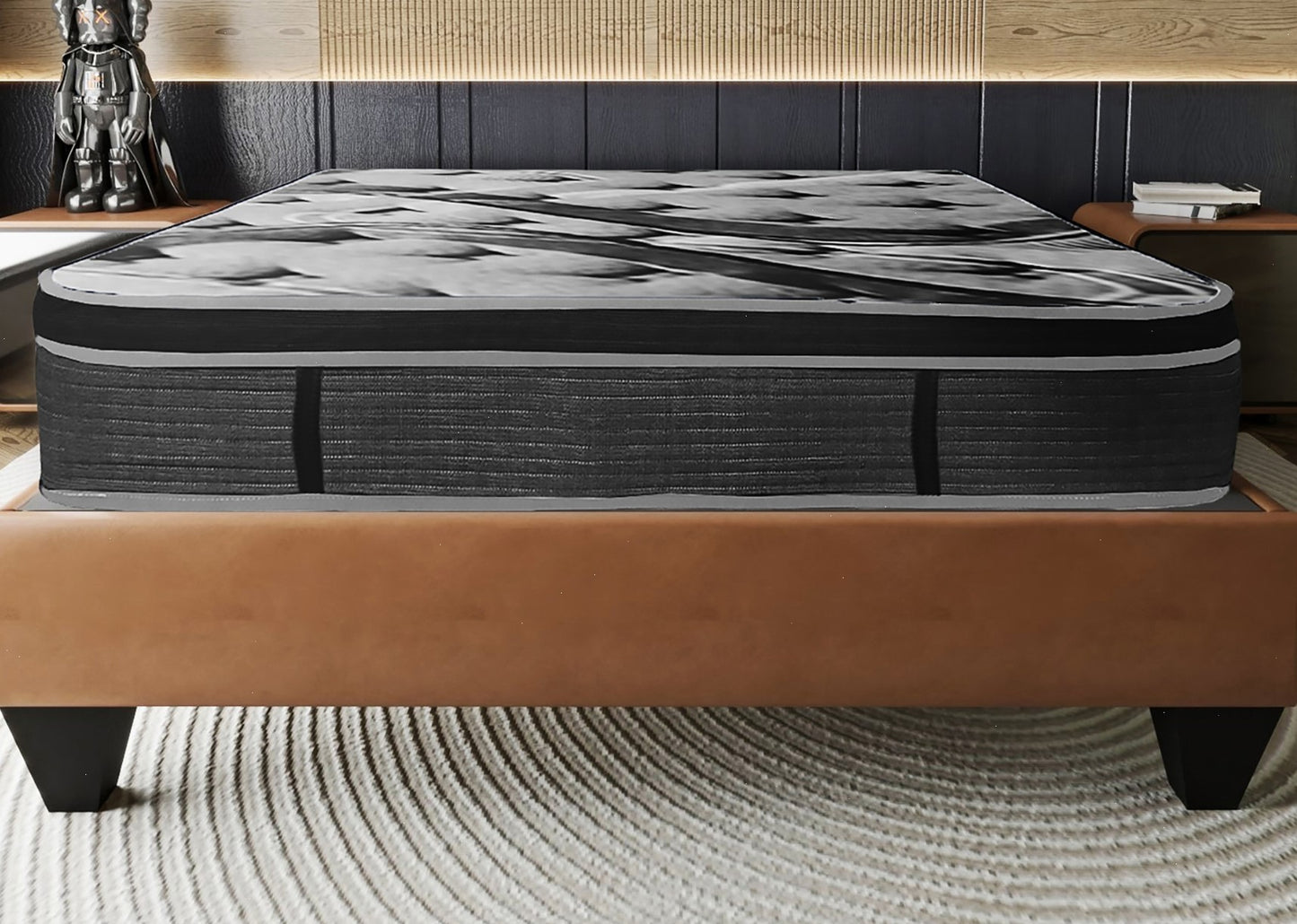 Plush 14-inch Euro Top Queen Mattress with Memory Foam and Pocket Coils, Dark Gray