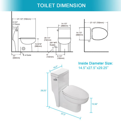 Modern Ceramic One-Piece Toilet with Quiet Flush and Soft-Close Seat