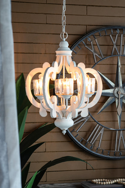 Farmhouse 6-Light Wood Chandelier Pendant with Adjustable Chain for Dining Room and Entryway Cream Finish