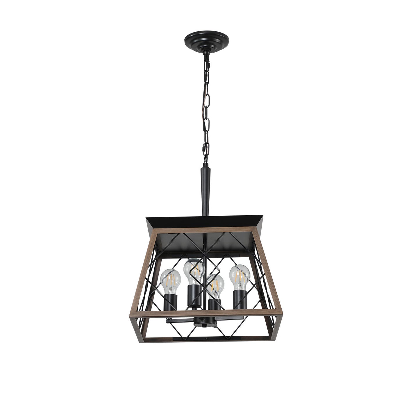 Farmhouse 4-Light Chandelier for Kitchen Island&Dining Iron Pendant with Adjustable Chain Walnut + Black