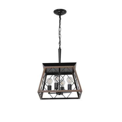 Farmhouse 4-Light Chandelier for Kitchen Island&Dining Iron Pendant with Adjustable Chain Walnut + Black