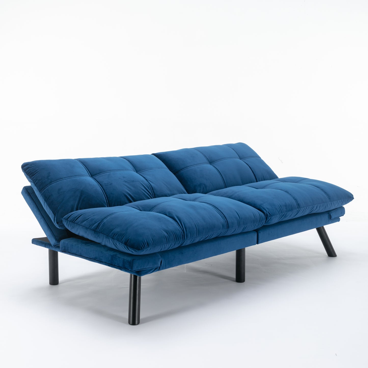 Modern Convertible Sofa Bed with Adjustable Backrest and Armrests, Velvet Upholstery, 70 in, Navy Blue