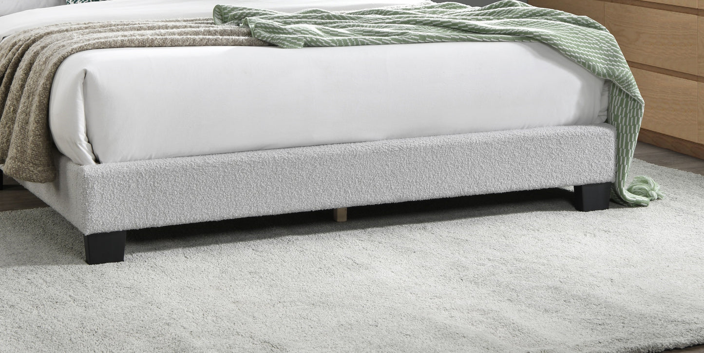 Elegant White Queen Size Platform Bed with Floral Headboard and LED Lighting