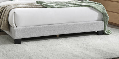 Elegant White Queen Size Platform Bed with Floral Headboard and LED Lighting