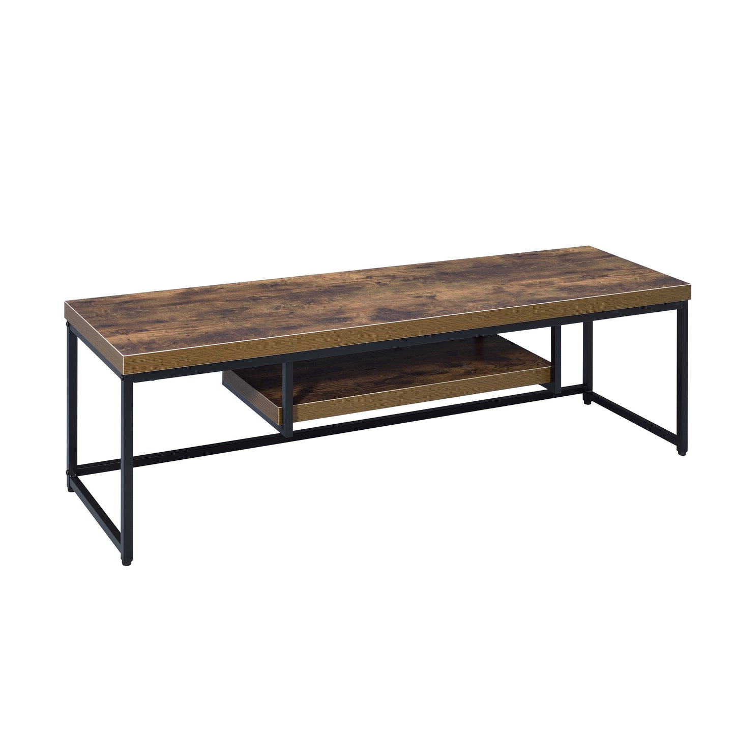 Industrial TV Stand for 60-Inch TV Open Shelf Media Console Rustic Wood and Metal Weathered Oak and Black