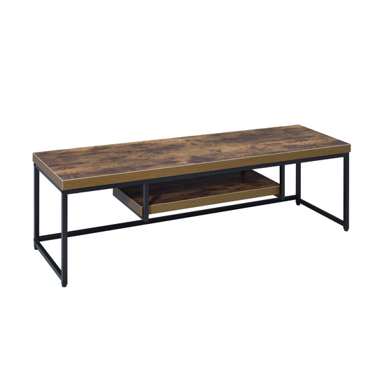 Industrial TV Stand for 60-Inch TV Open Shelf Media Console Rustic Wood and Metal Weathered Oak and Black