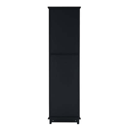 63" Tall Bathroom Storage Cabinet with Glass Doors, Free-Standing, Two Drawers, and Adjustable Shelves, MDF Board, Painted Black - Perfect for Displaying Your Favorite Items