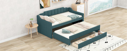 Green Twin Size Upholstered Daybed with Trundle and Storage Drawers
