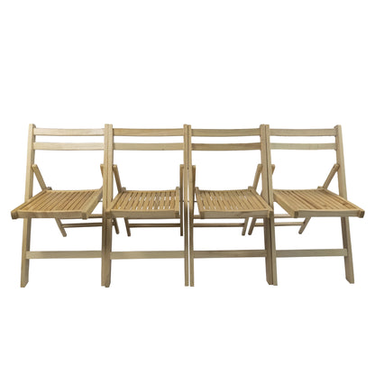 Solid Wood Folding Event Chair Set Of 4 With Slatted Seat For Dining Rooms And Events, 15.6 In L By 22.8 In W Natural