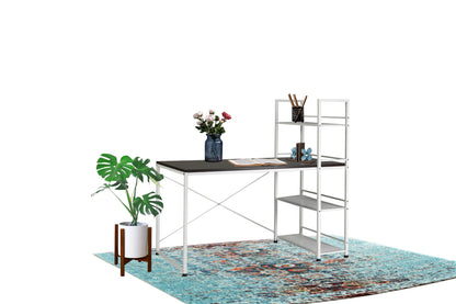 Convertible Dual-Sided Workstation Desk with Bookshelf - White/Brown