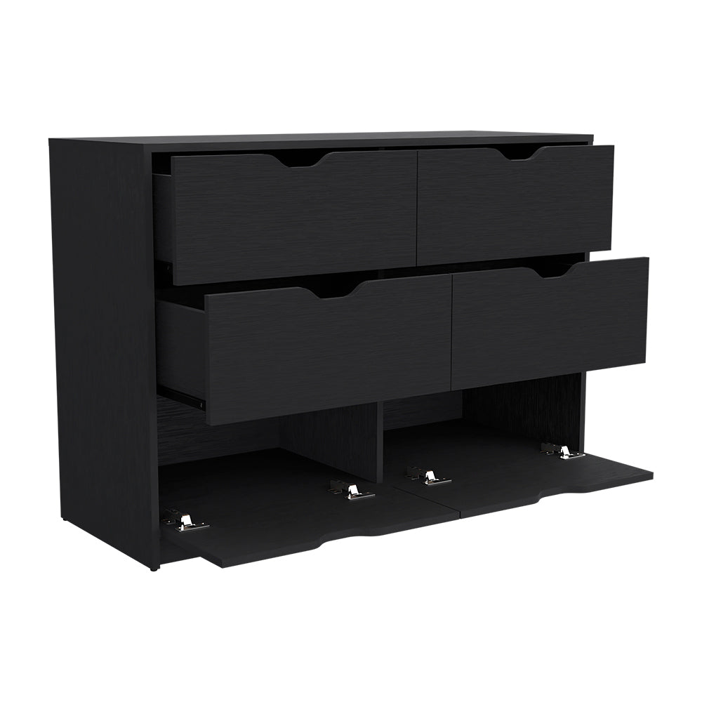 Black Wengue Finish Dresser Curio with Four Drawers and Display Space