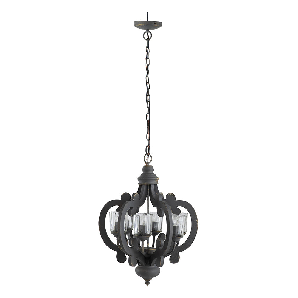 Farmhouse 6-Light Wood Chandelier Pendant with Adjustable Chain - Dining Room, Living Room, 60W E12 Gray