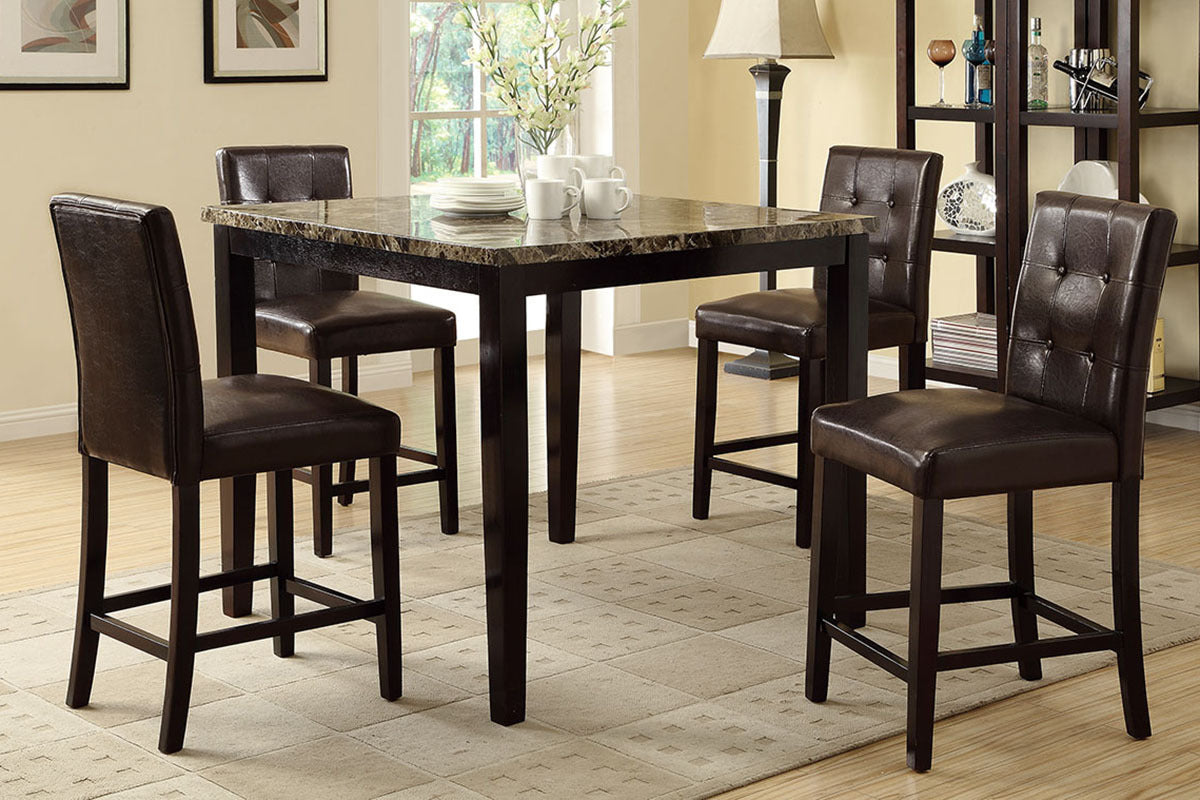Dining Table Faux Marble Top Birch Veneer MDF Espresso Brown