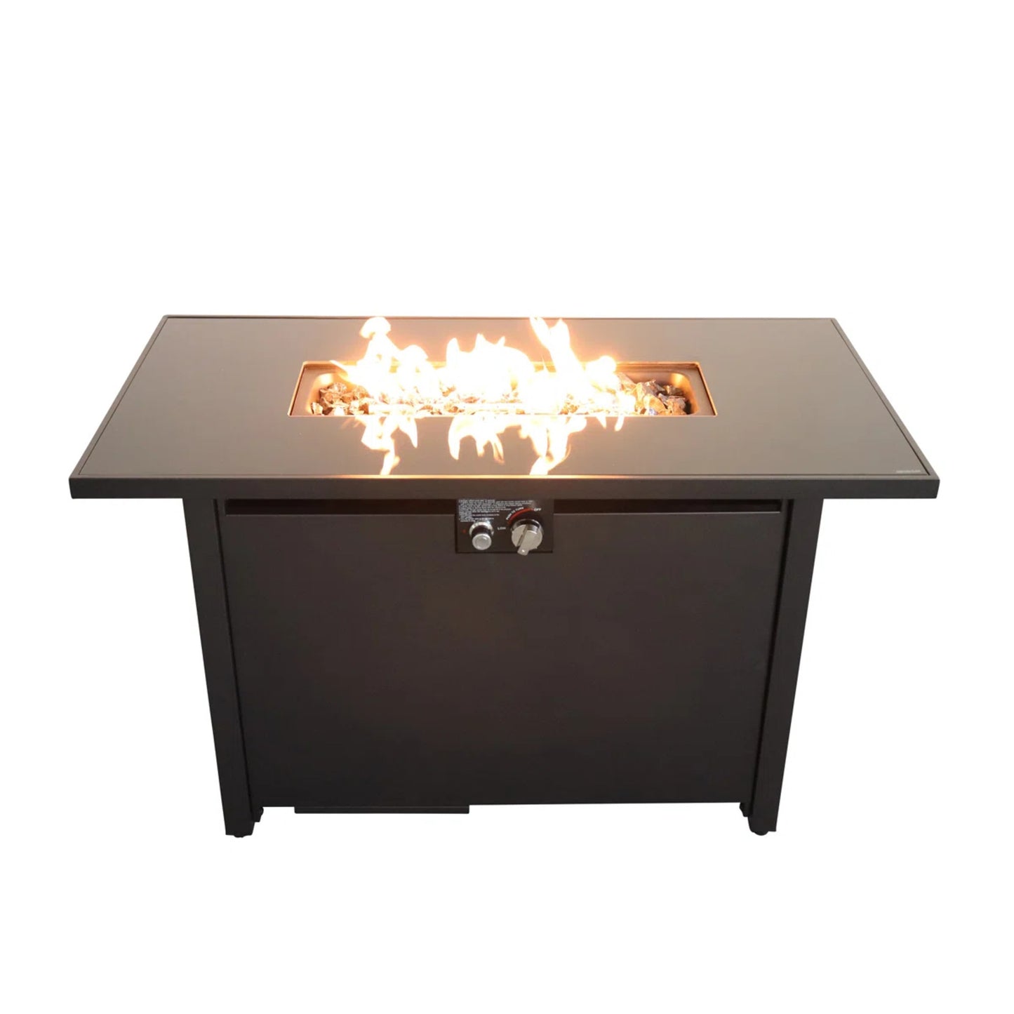 42-Inch Smoked Glass And Stainless Steel Rectangular Fire Pit Table For Outdoor Use Propane Or Natural Gas Modern Black