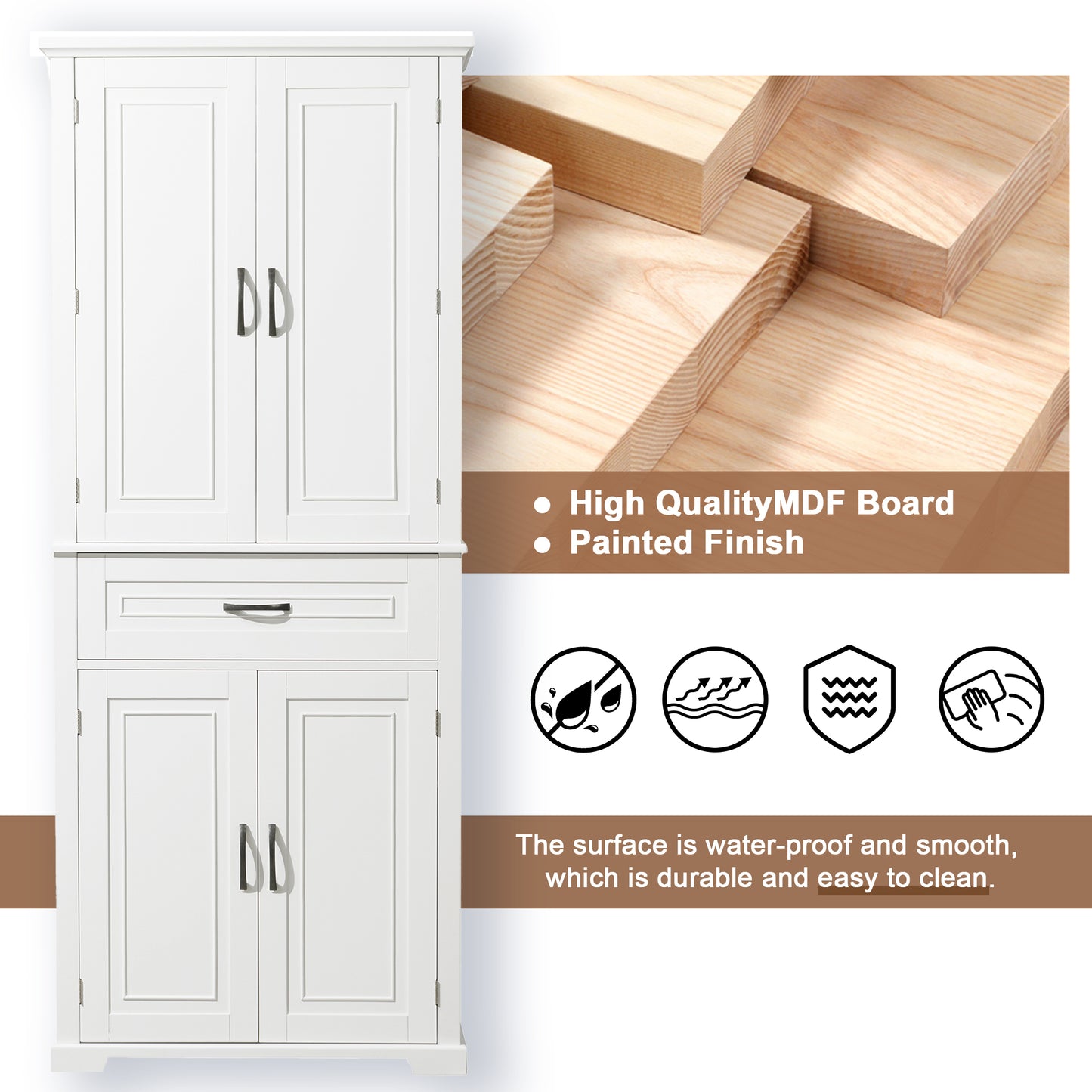 Tall White Bathroom Storage Cabinet with Adjustable Shelf and Drawer, Versatile Multi-Functional Organizer