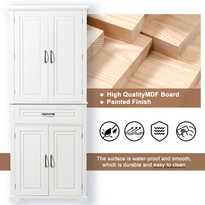 Tall White Bathroom Storage Cabinet with Adjustable Shelf and Drawer, Versatile Multi-Functional Organizer