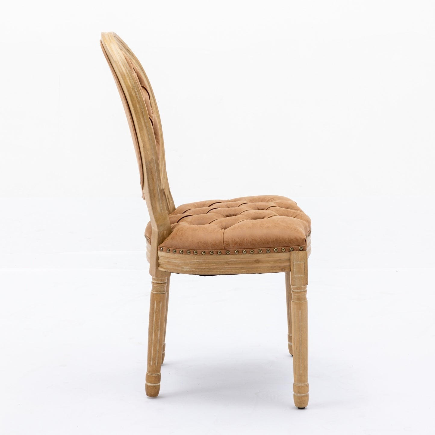 French Style Solid Wood Dining Chair Set of 2 with PU Leather, Nailhead, High Back, Rubberwood Orange