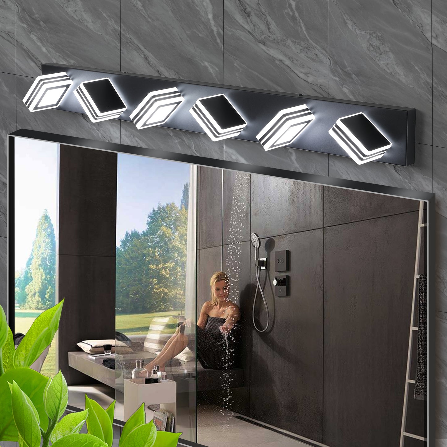 6-Light Dimmable LED Vanity Fixture for Bathroom - Contemporary Wall Mount with Iron & Acrylic Black