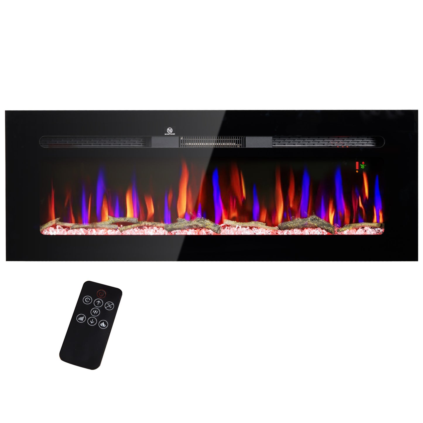 50-Inch Electric Fireplace - Recessed or Wall-Mount, 1500W, Remote, 10 Flame Colors, Black