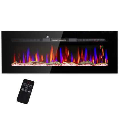 50-Inch Electric Fireplace - Recessed or Wall-Mount, 1500W, Remote, 10 Flame Colors, Black