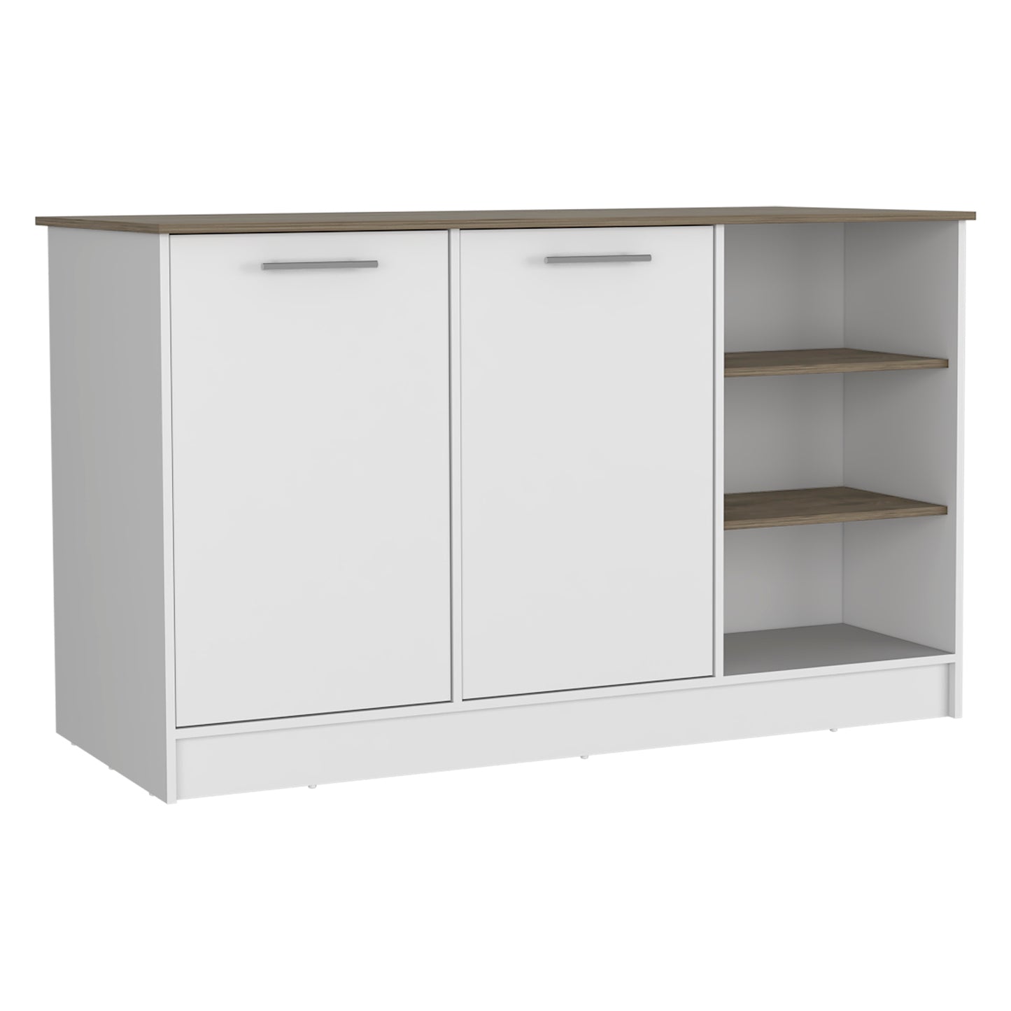 Modern Ginger Kitchen Island with Open Shelves and Cabinets - White/Dark Brown