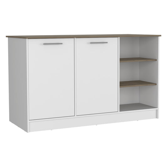 Modern Ginger Kitchen Island with Open Shelves and Cabinets - White/Dark Brown