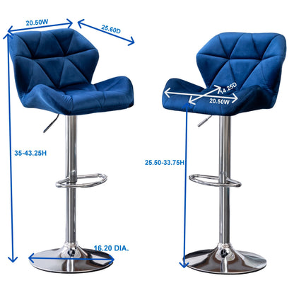 Breni Velvet Diamond Tufted Swivel Adjustable Height Barstool, Set of 2, Mauve