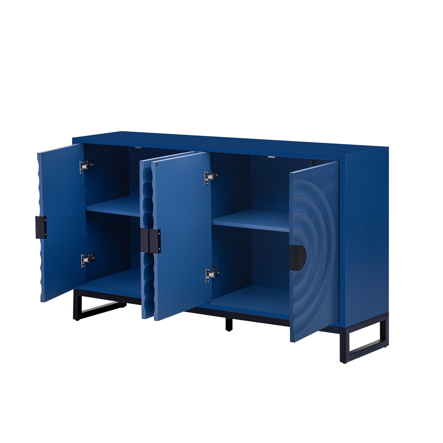 U-Style Storage Cabinet Sideboard Wooden Cabinet with Stunning Water Wave Door Design, Rubberwood Veneer and Adjustable Shelves,Suitable for Living Rooms, Entrance and Study Rooms, Blue