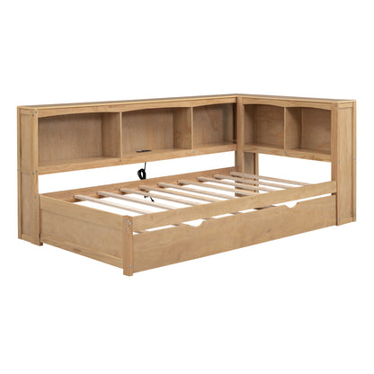 Twin Size Wooden Daybed with Trundle, Built-in Storage, and USB Charging Ports