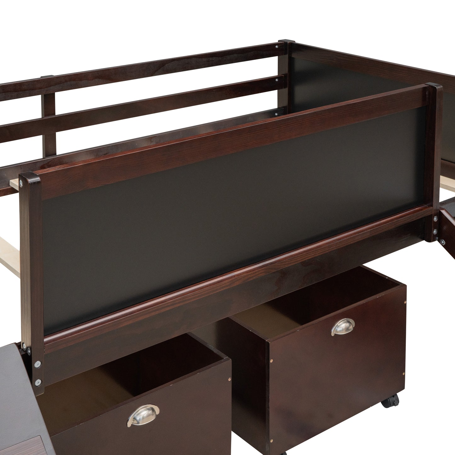 Espresso Twin Loft Bed with Slide and Storage Bins