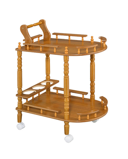 Elegant 29 Inch Oak Two Tier Wine Cart With Locking Wheels
