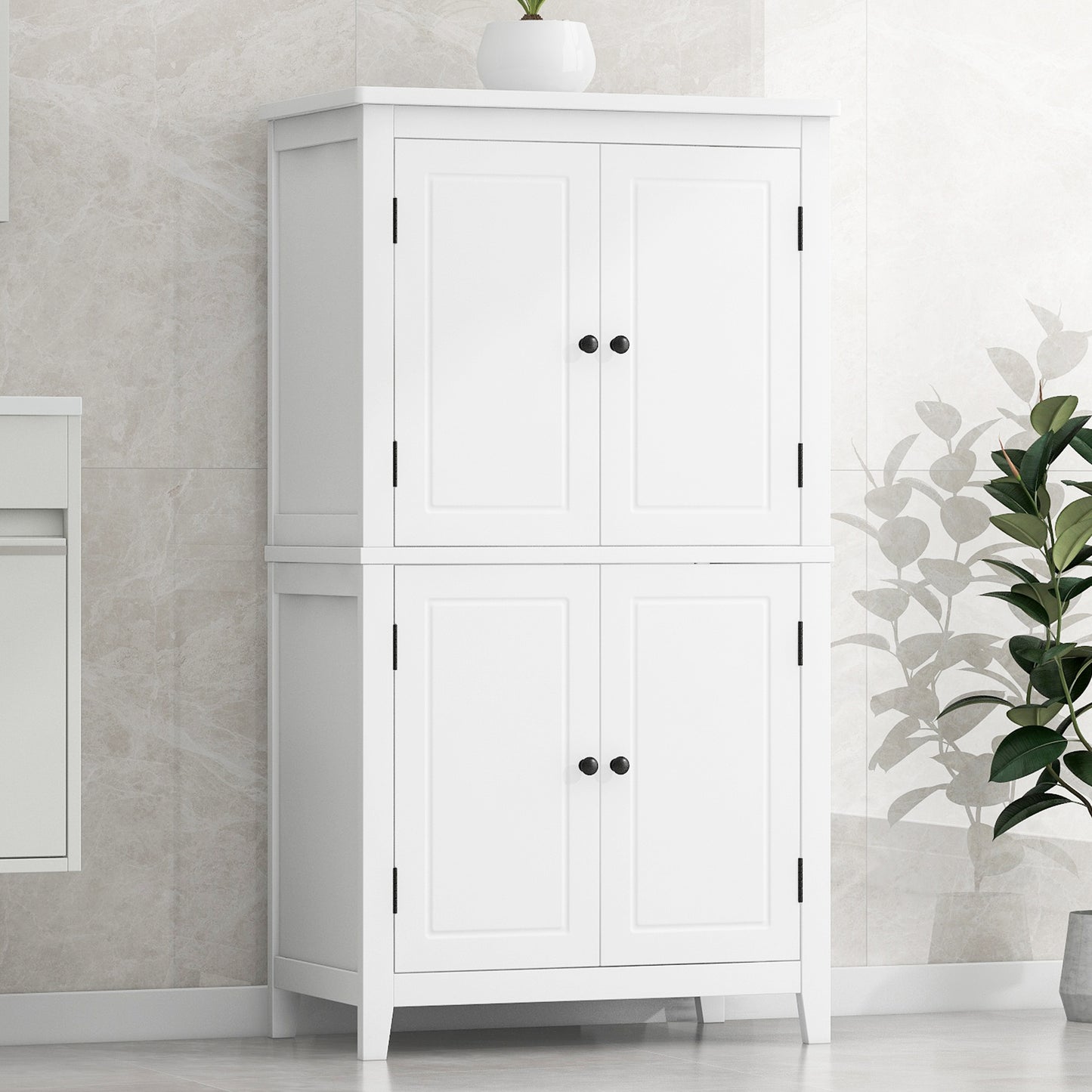Stylish Freestanding Bathroom Storage Cabinet with 4 Adjustable Shelves, White MDF Unit
