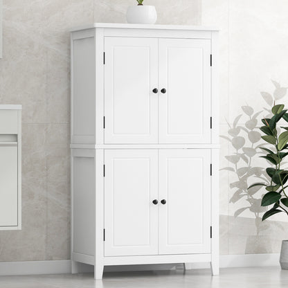 Stylish Freestanding Bathroom Storage Cabinet with 4 Adjustable Shelves, White MDF Unit
