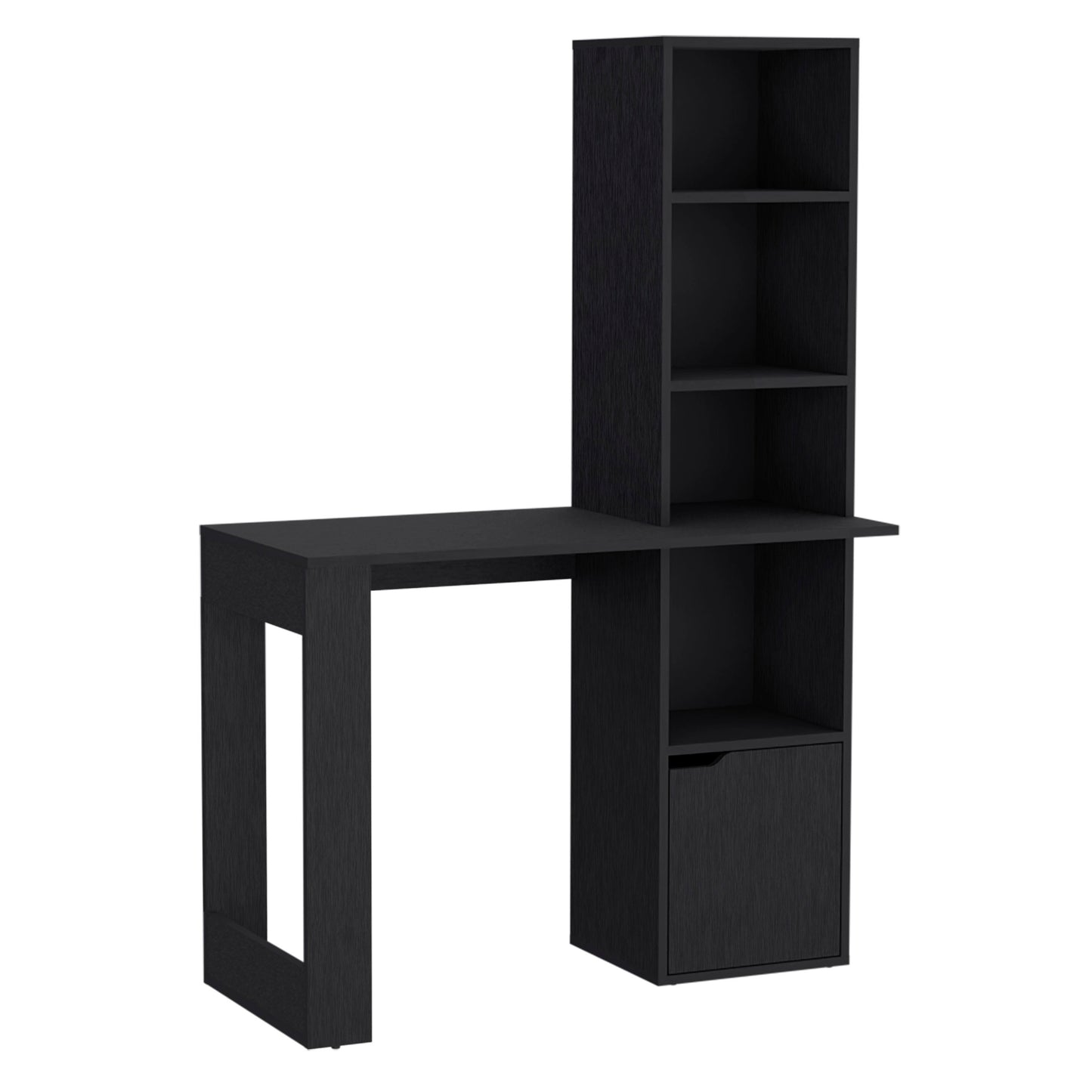 Black Writing Desk with Integrated Bookcase and Storage Cabinet