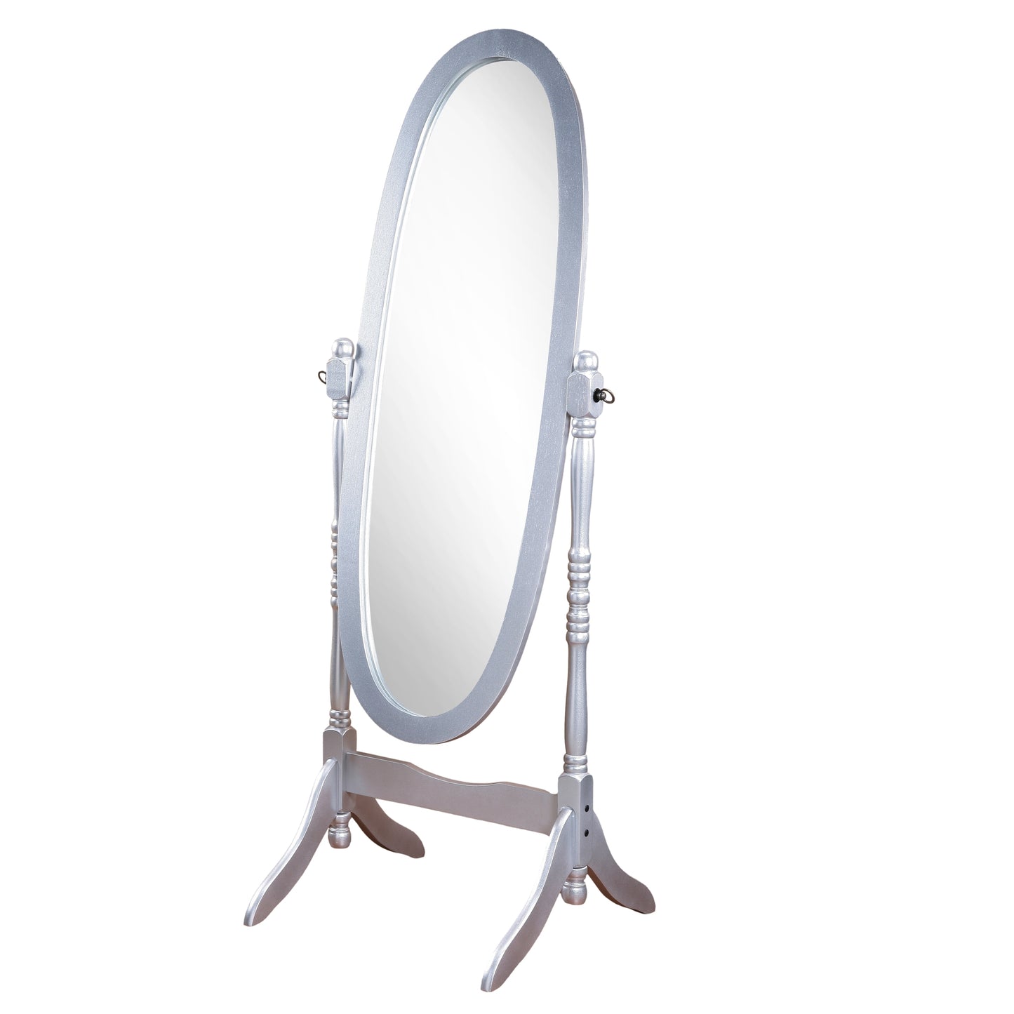 Antique-Style Silver Wood Cheval Mirror with Tilt Function
