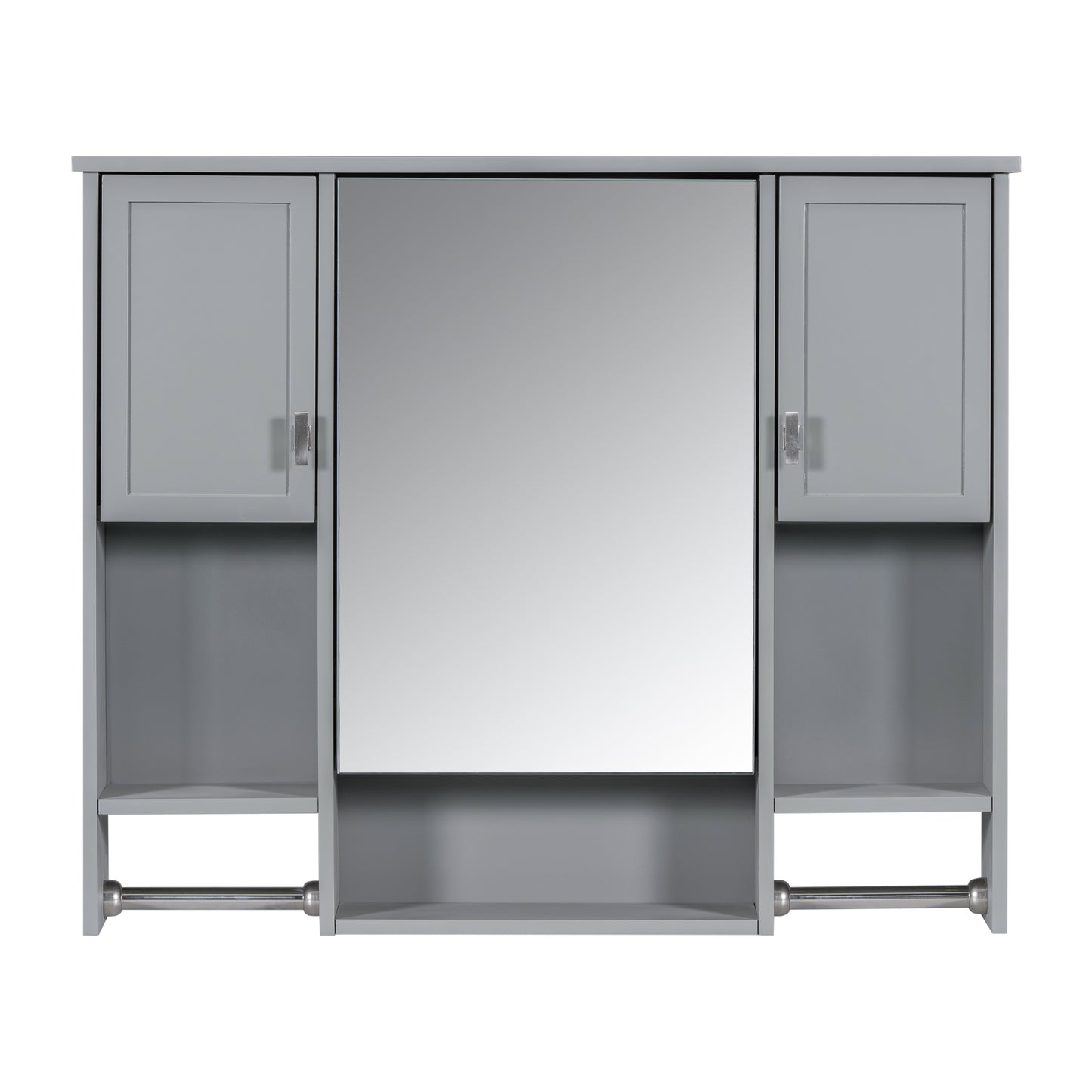 35'' x 28'' Modern Wall Mounted Bathroom Storage Cabinet, Bathroom Wall Cabinet with Mirror, Medicine Cabinet with Towels Bar
