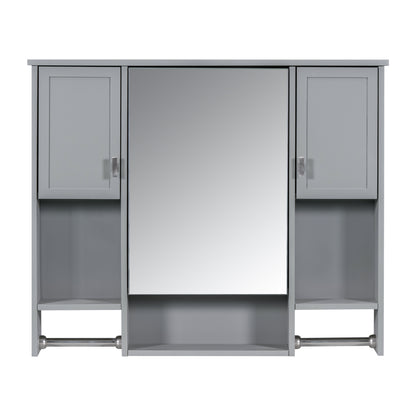 35'' x 28'' Modern Wall Mounted Bathroom Storage Cabinet, Bathroom Wall Cabinet with Mirror, Medicine Cabinet with Towels Bar