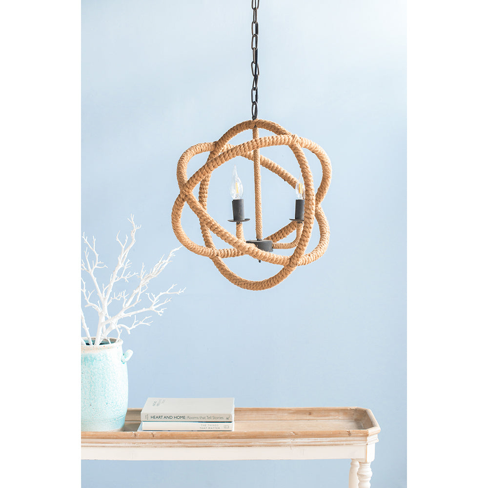 3-Light Farmhouse Rope Chandelier with Adjustable Chain for Kitchen, Dining, Entryway Globe Light Black