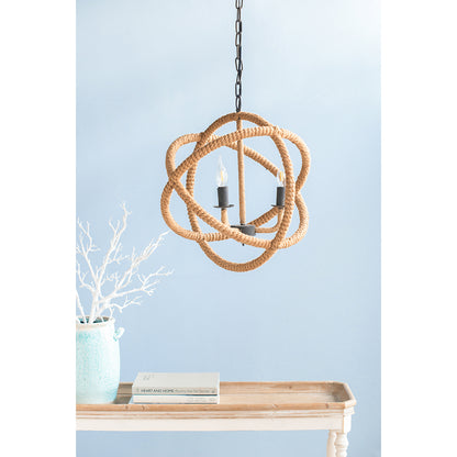 3-Light Farmhouse Rope Chandelier with Adjustable Chain for Kitchen, Dining, Entryway Globe Light Black