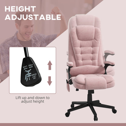 Pink Velvet Executive Office Chair with 6-Point Massage, Heat Function, and Reclining Backrest