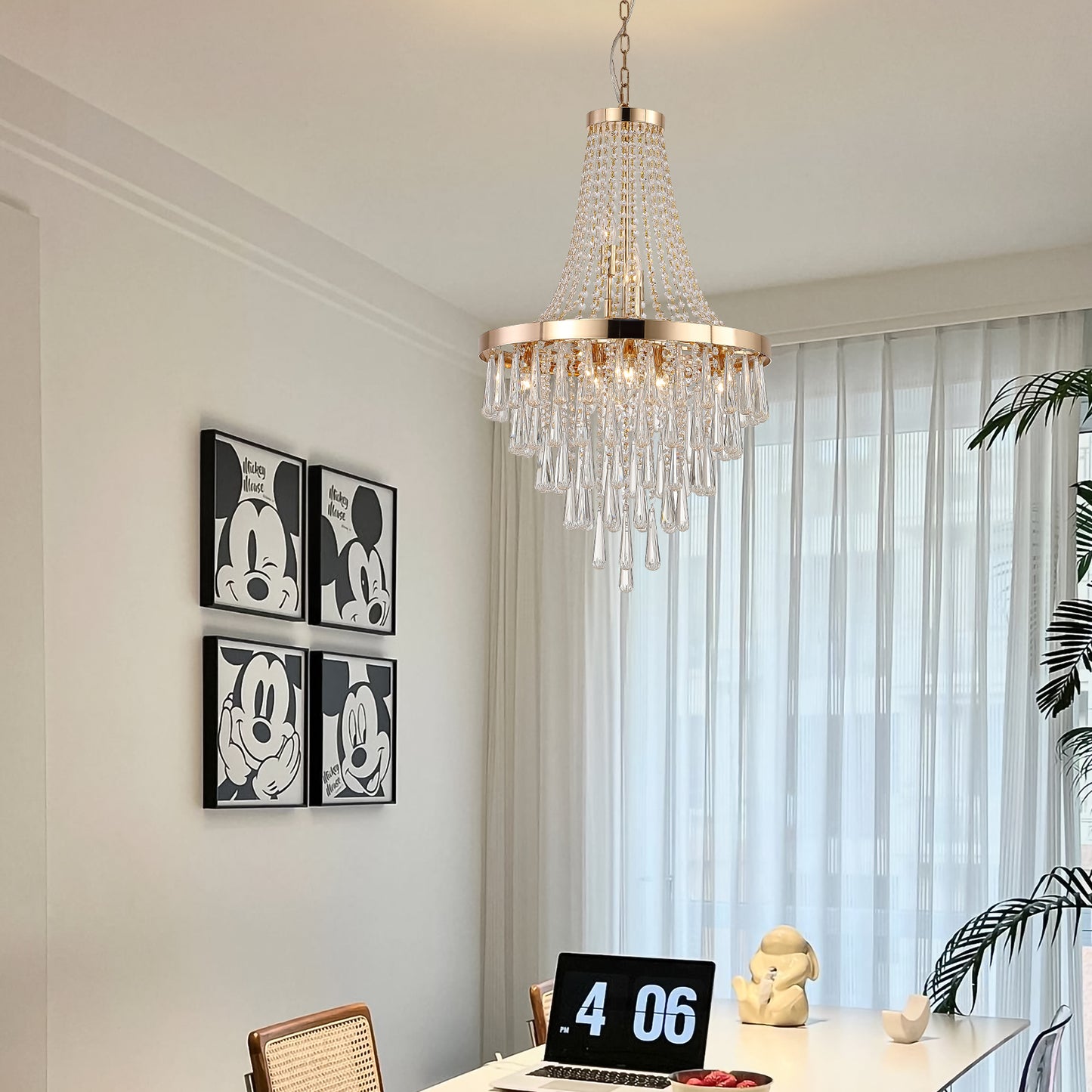 Crystal Chandelier, Modern Luxury Pendant Ceiling Light, 11-Light, 19.7 in Dia, Iron & K9 Crystal - Gold