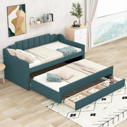Green Twin Size Upholstered Daybed with Trundle and Storage Drawers
