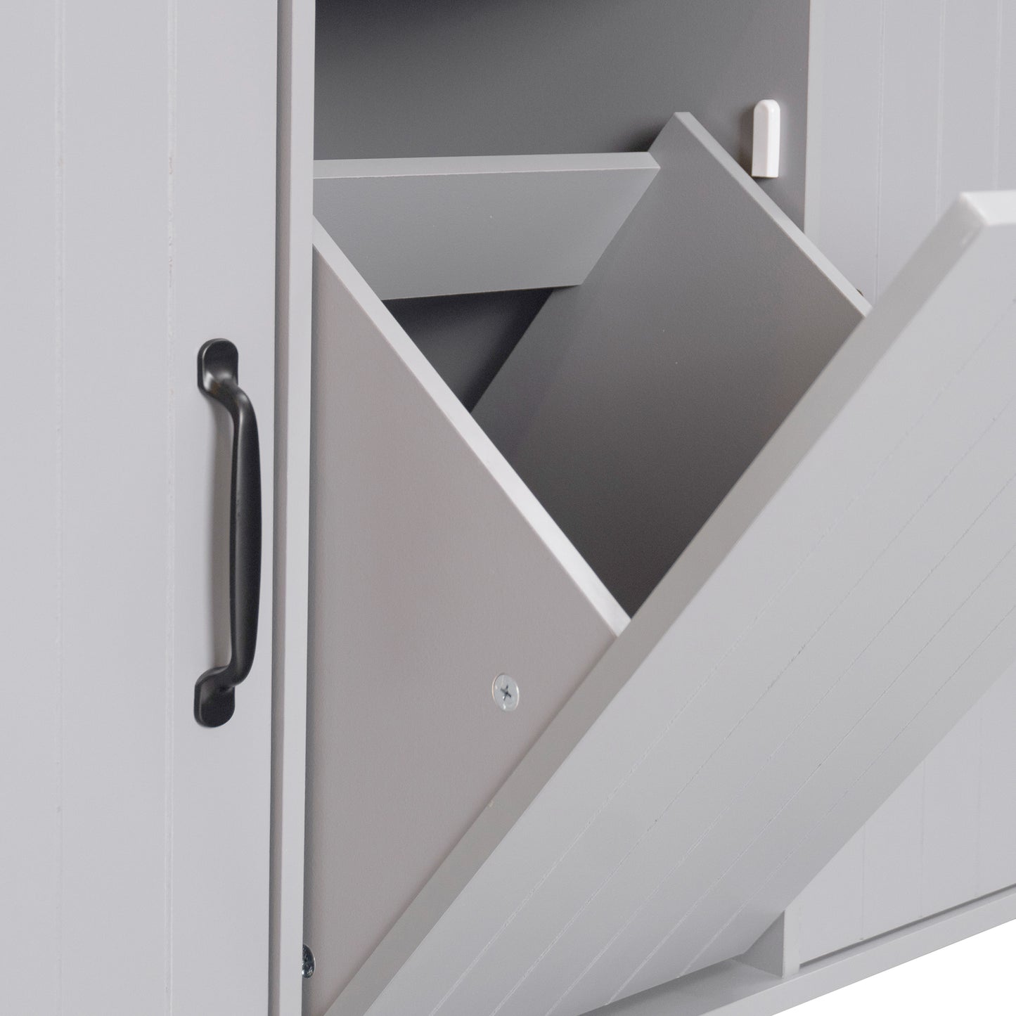 Grey Rolling Kitchen Island with Drop Leaf and Trash Can Storage, Spice Rack, Towel Rack, and Adjustable Shelves