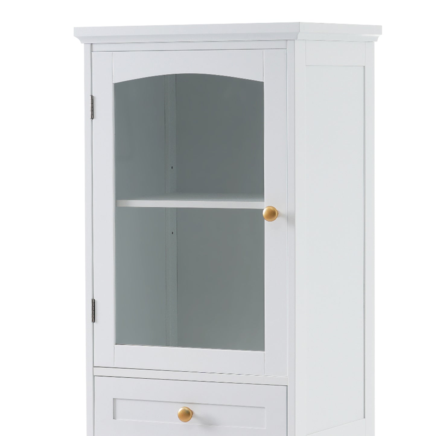 Elegant 63" Tall White Bathroom Storage Cabinet with Glass Doors, Two Drawers, Adjustable Shelves, and Anti-Tipping Design - Perfect for Organizing and Displaying Essentials