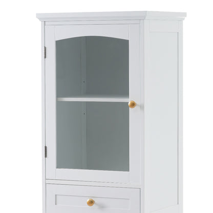 Elegant 63" Tall White Bathroom Storage Cabinet with Glass Doors, Two Drawers, Adjustable Shelves, and Anti-Tipping Design - Perfect for Organizing and Displaying Essentials