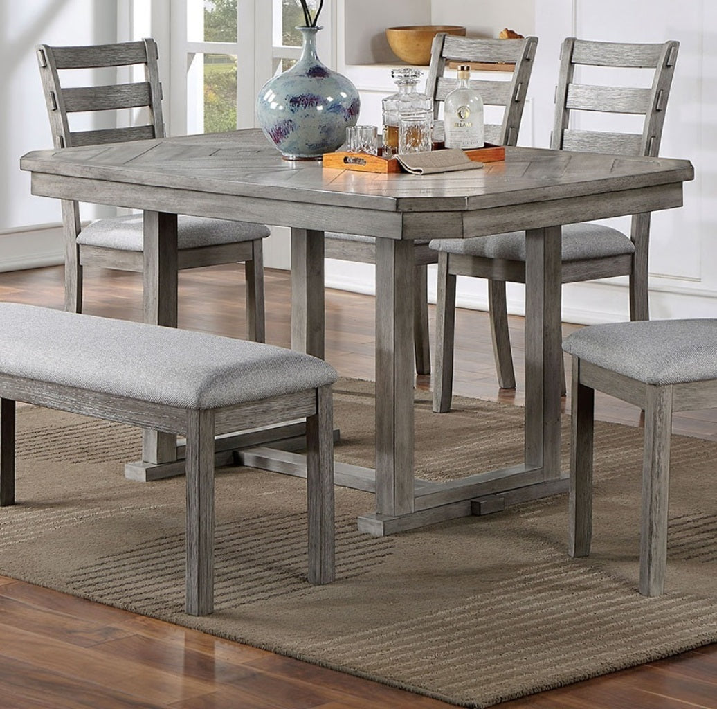 Dining Set With Six Fabric Chairs 7 Piece Gray Finish