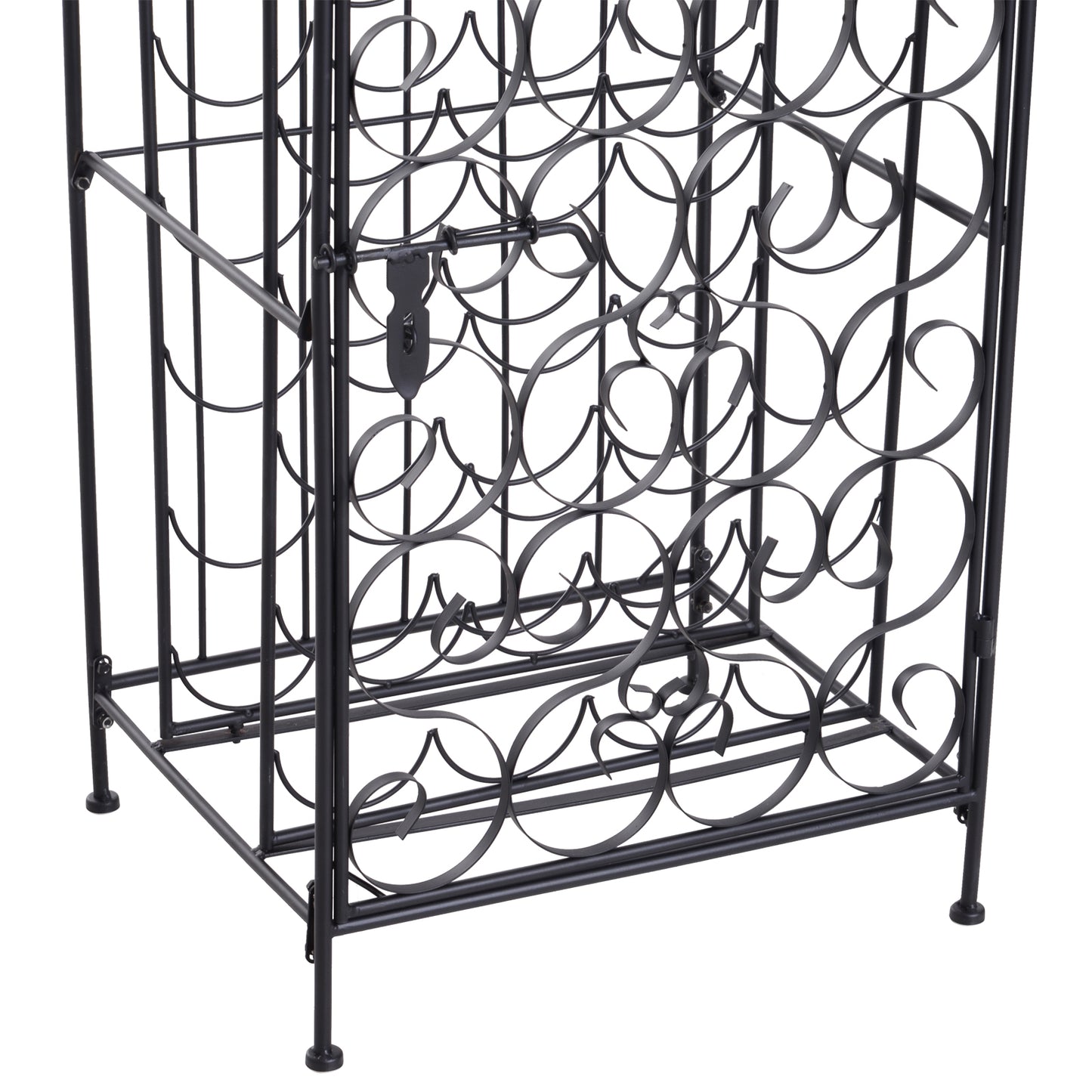 Black Wrought Iron Wine Cabinet With Lock For 35 Bottles