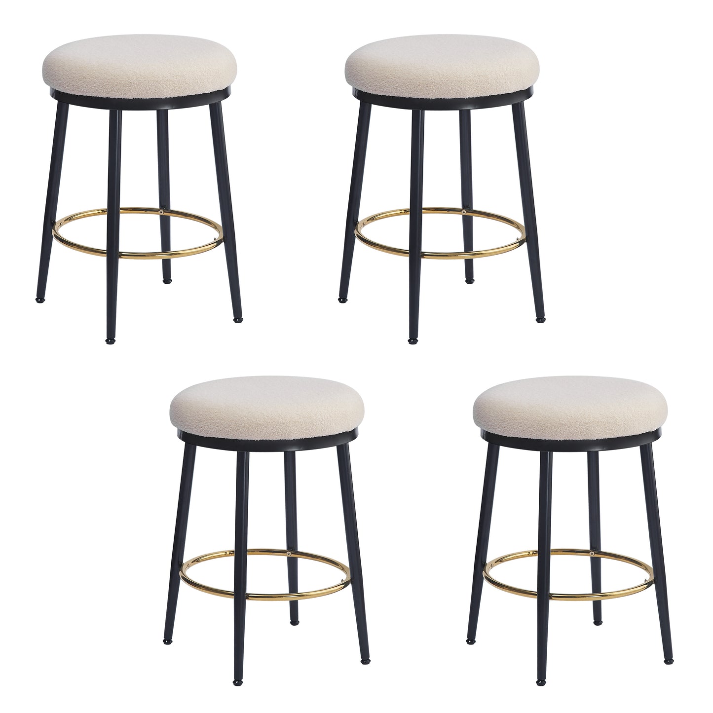 24.75'' Modern Counter Stools Set of 4,White Counter Stools with iron Frame,Sponge cushion,Footrest,suitable for Kitchen/Bedroom/Dining Room.
